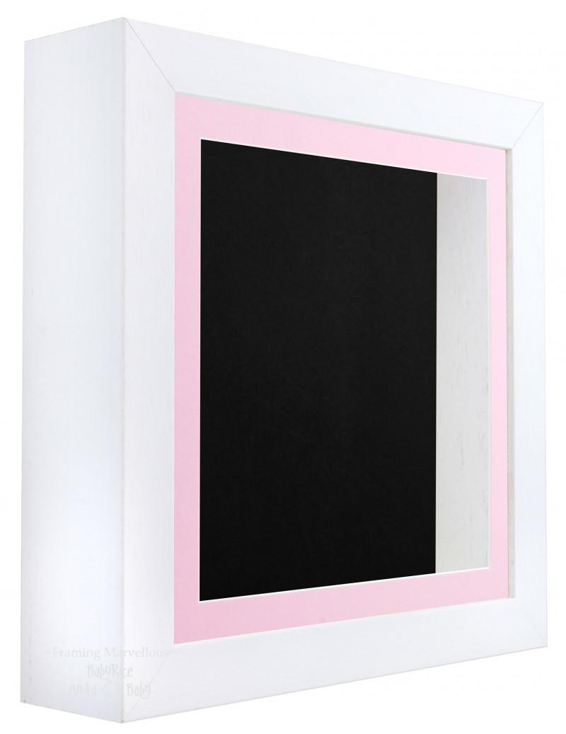 White Shadow Box Deep Display 3D Wooden Frame Square Pink Front / Black Back