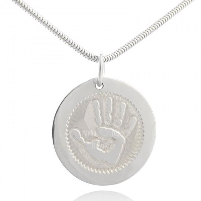 Silver Handprint Fingerprint Jewellery Personalised Circle Pendant Outtie
