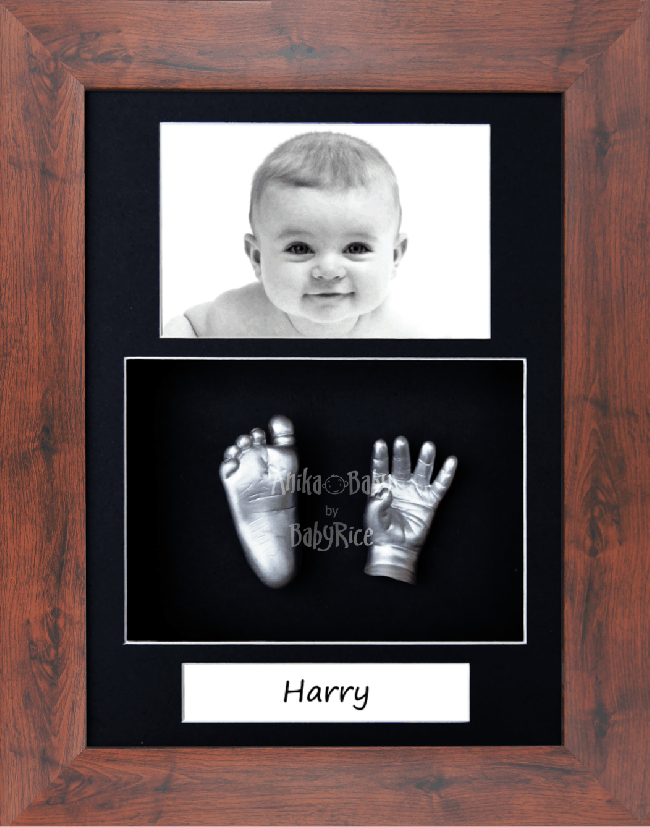 Baby Casting Kit / Mahogany Effect Frame / Black Portrait / Silver Paint