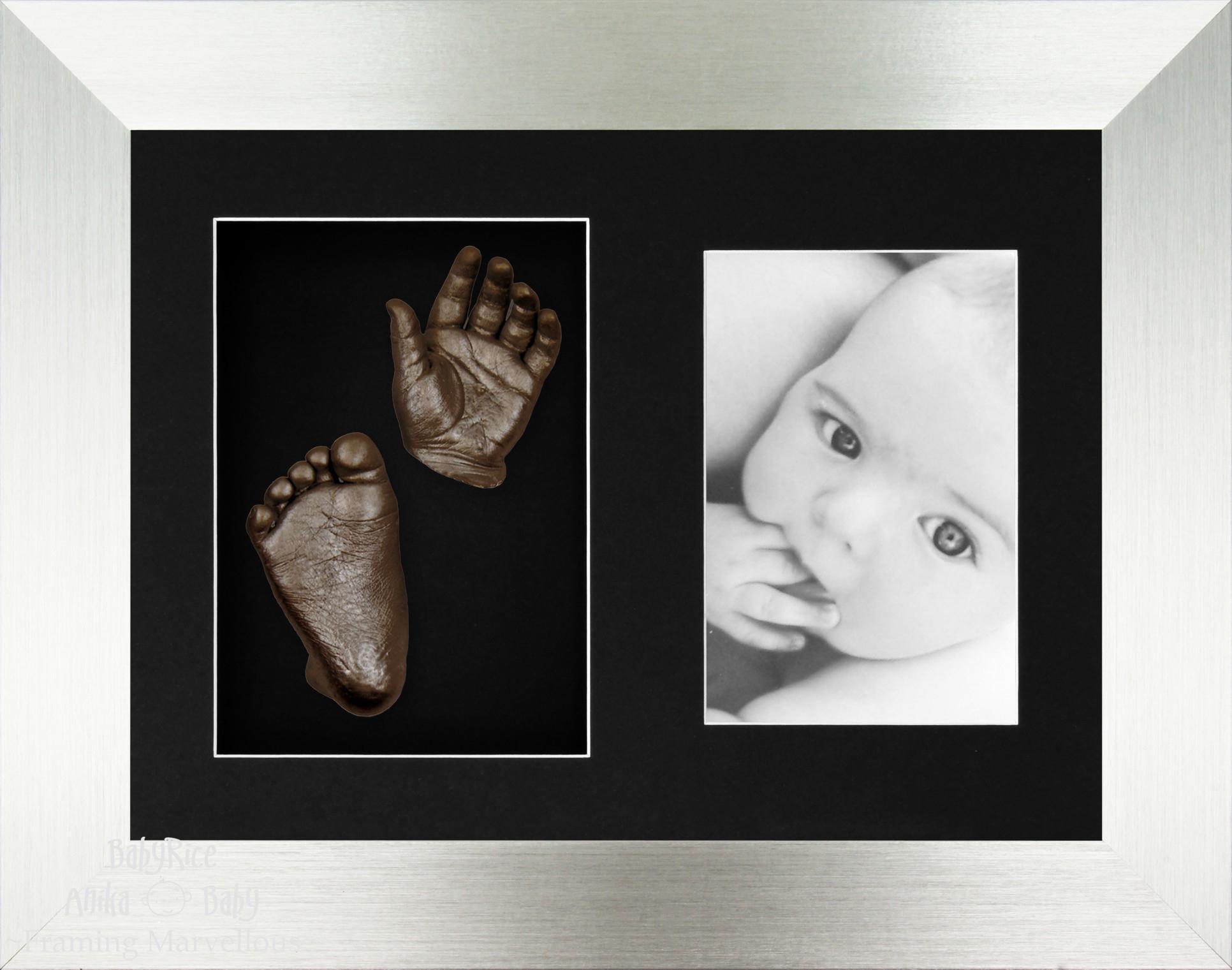 Baby Casting Kit with Silver Photo and Casts Display Frame Black Inserts / Bronze Paint