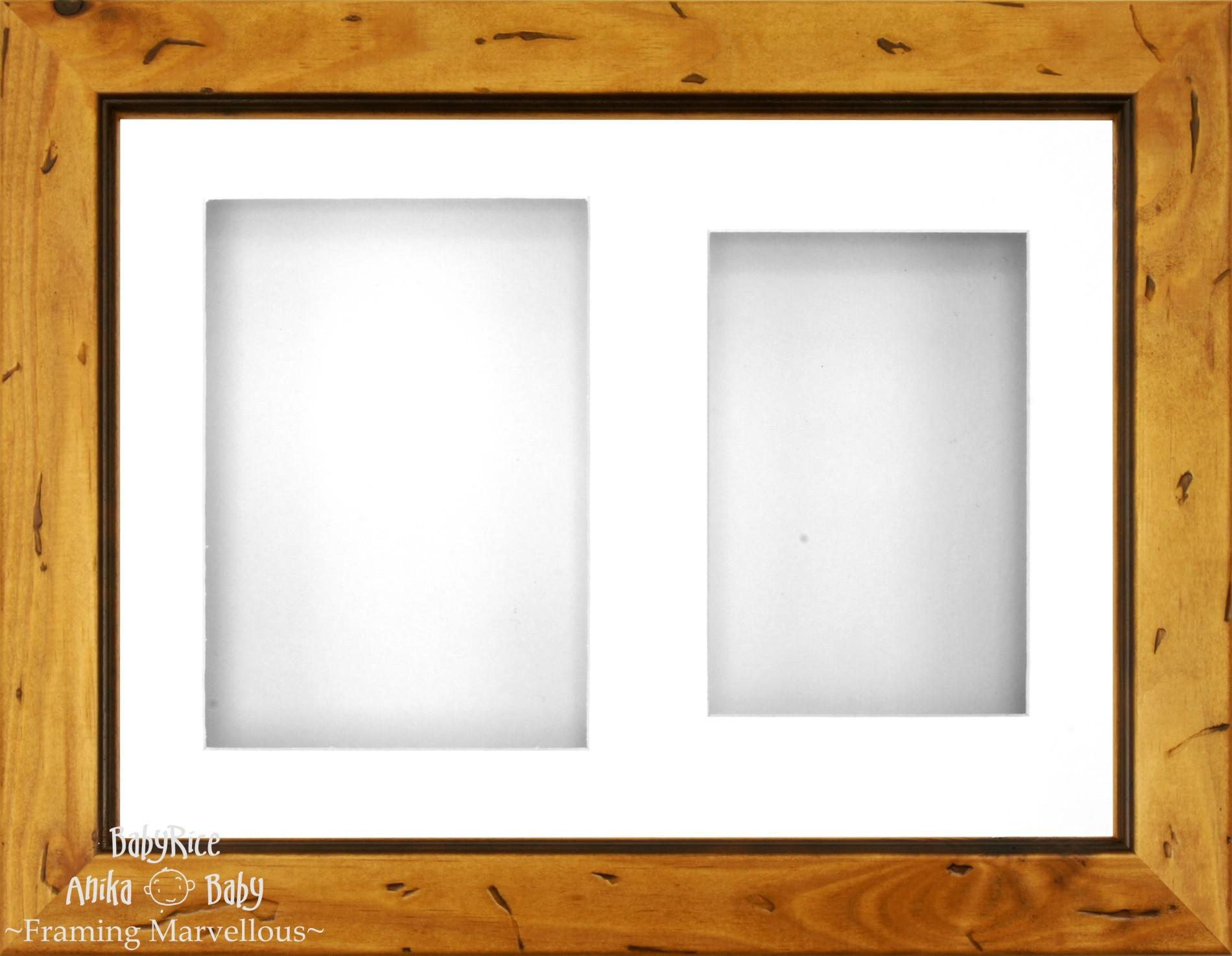 11.5x8.5" Rustic Pine Wood 3D Display Frame 2 Hole White Mount White Back