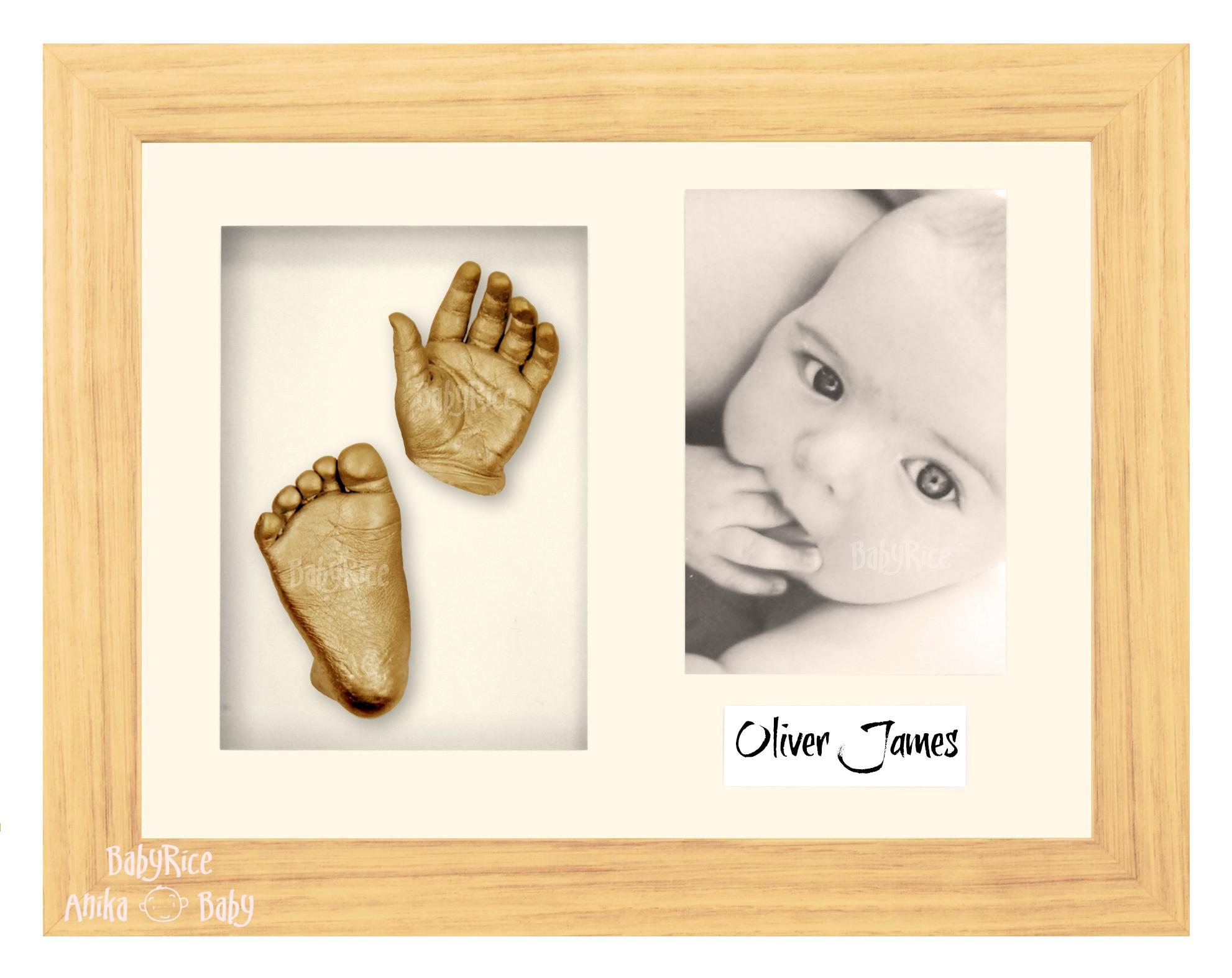 Oak Effect Frame, Cream Mount, Golden Baby Hand Foot Cast