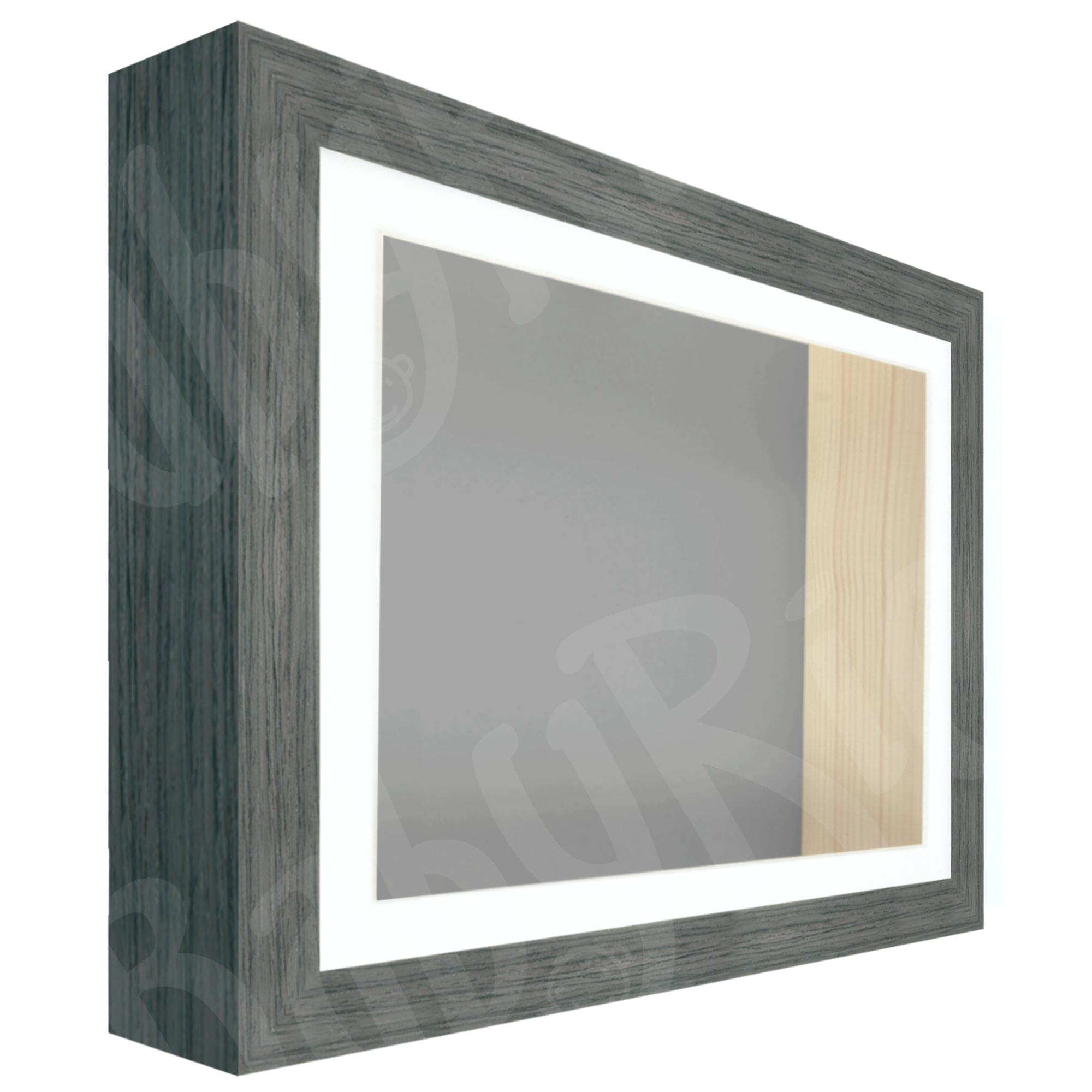 Grey Veneer Box Frame, White Mount, Slate backing