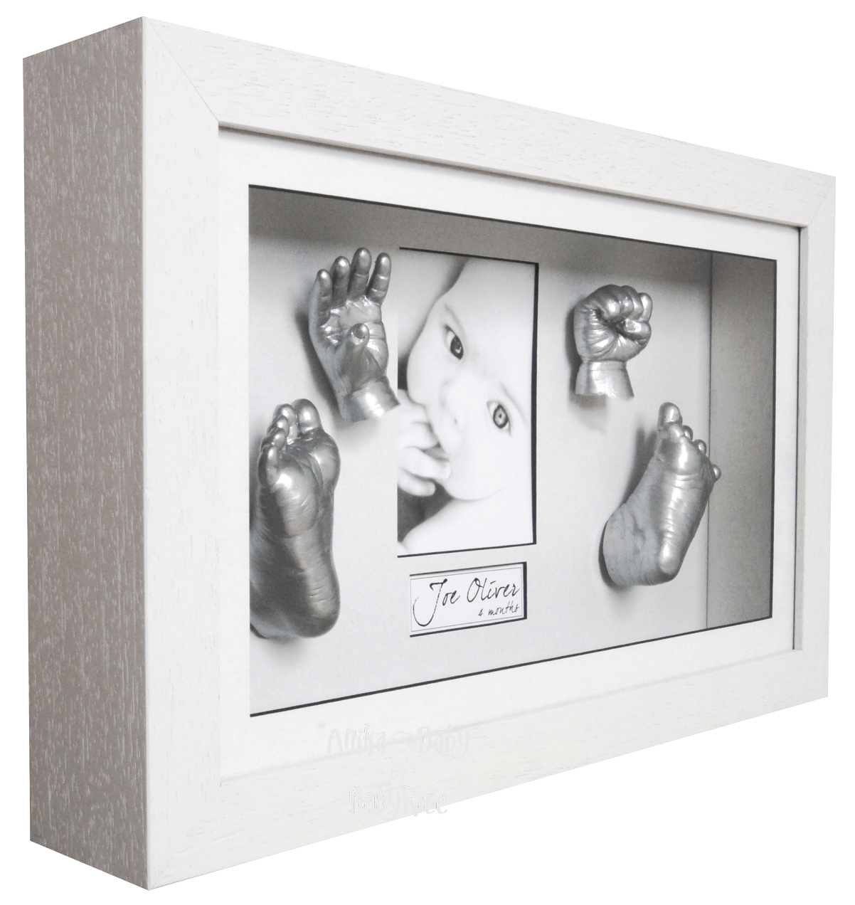 Large baby hands and feet casting kit with white frame, silver paint