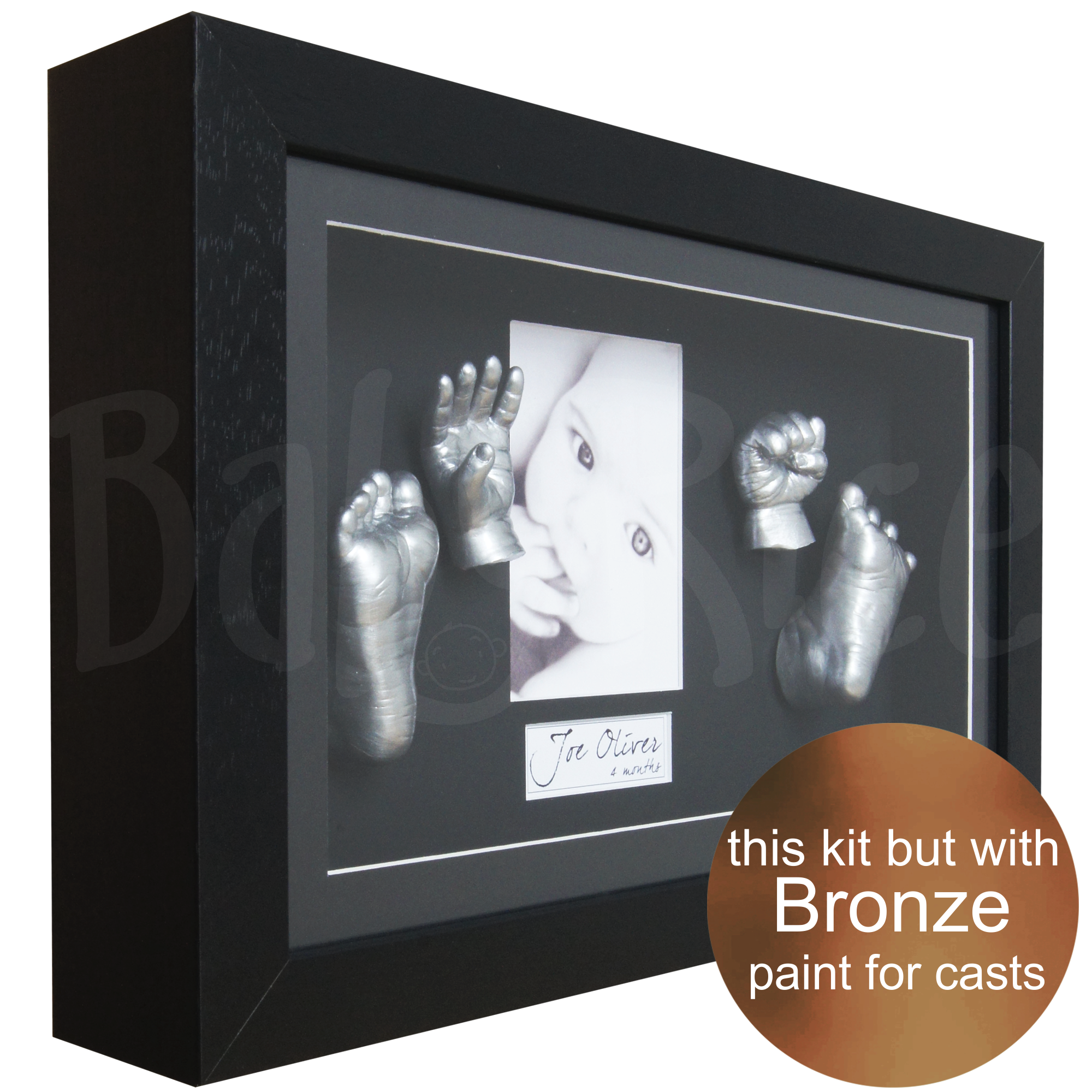 Large baby 3d hands and feet casting kit with black frame, bronze paint