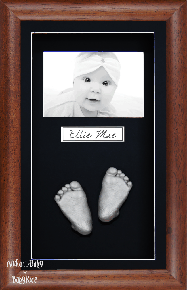 New Baby Baptism Gift, Silver 3D Handprint Footprint Kit, Dark Wood