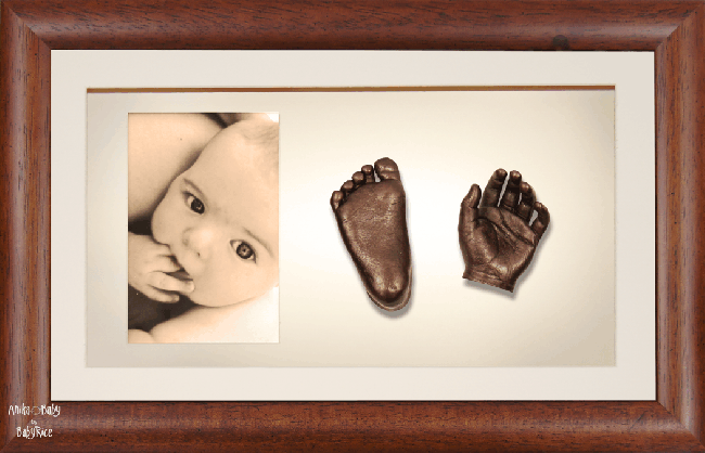 Large, Twins Baby Hand Foot Casting Kit / Dark Wood Cushion Frame / Bronze