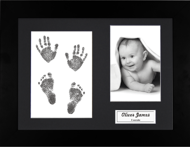 New Baby Gift Hand & Footprint Kit Black Frame / Black Inkless Prints