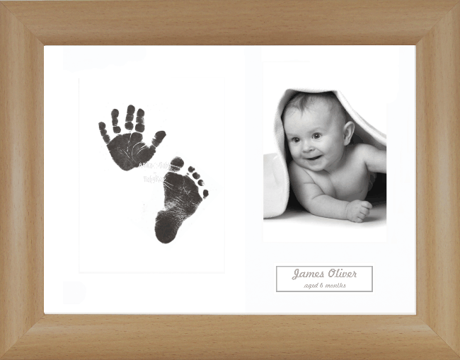 New Baby Inkless Prints, Hand & Footprint Kit, Beech Effect Frame