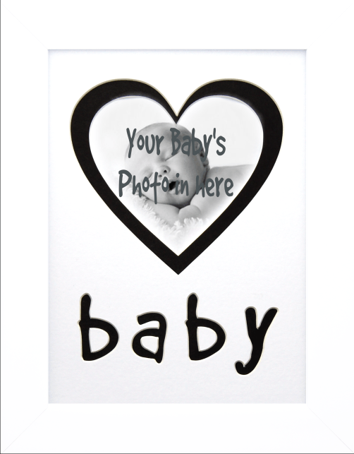 New Baby Black Heart White Photo Picture Frame plus a Free Inkless Kit