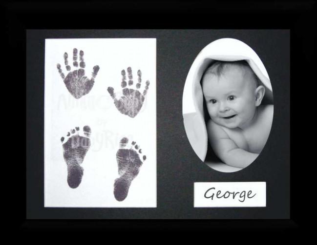 New Baby Handprint Footprint Kit Inkless wipe / Black Frame