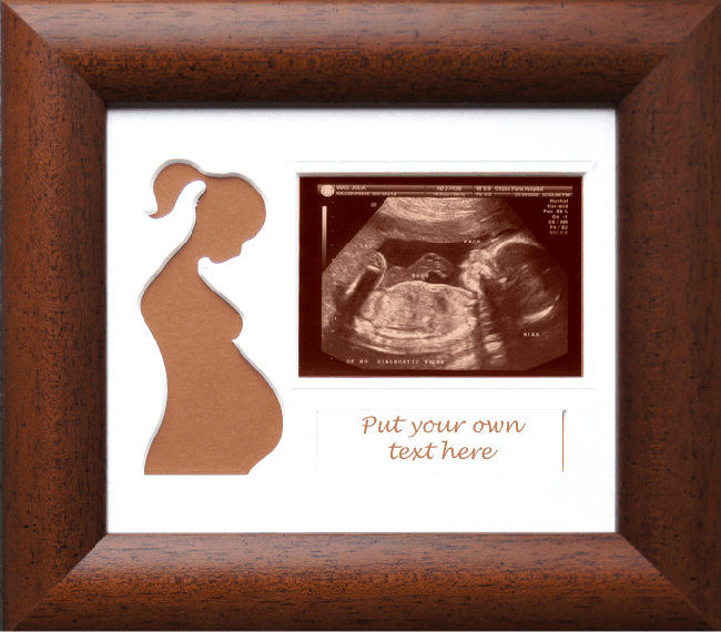 Rustic Baby Scan Photo Frame Dark Wooden Frame - Pregnant Lady