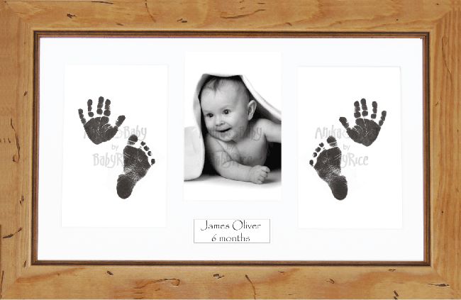 BabyRice Baby Hand & Footprints Kit, Inkless Prints, Rustic Wood Frame