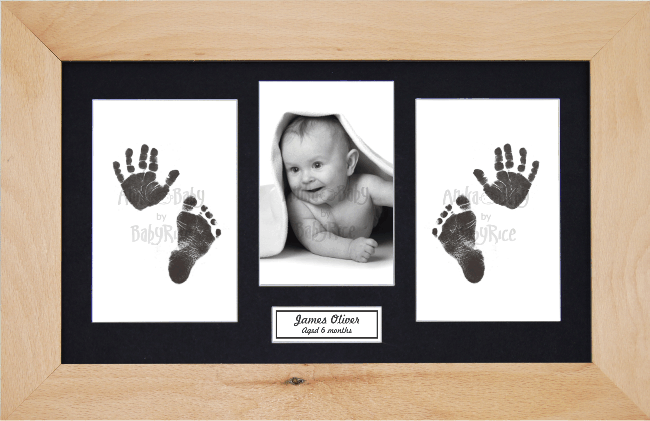 BabyRice Baby Hand & Footprints Kit, Inkless Prints, Beechwood Frame