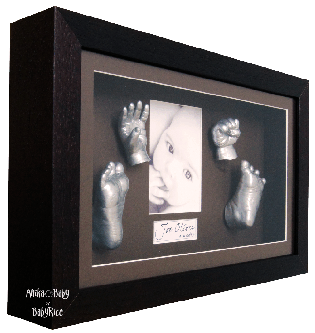 Large 3D Baby Casting Kit, Redwood Brown Deep Box Display Frame, Silver Paint