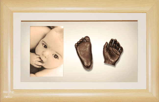 Large, Twins Baby Hand Foot Casting Kit / Beech Effect Frame / Bronze
