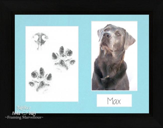 Pet Paw Prints Kit with Black woodgrain Wooden Frame Mott Blue insert