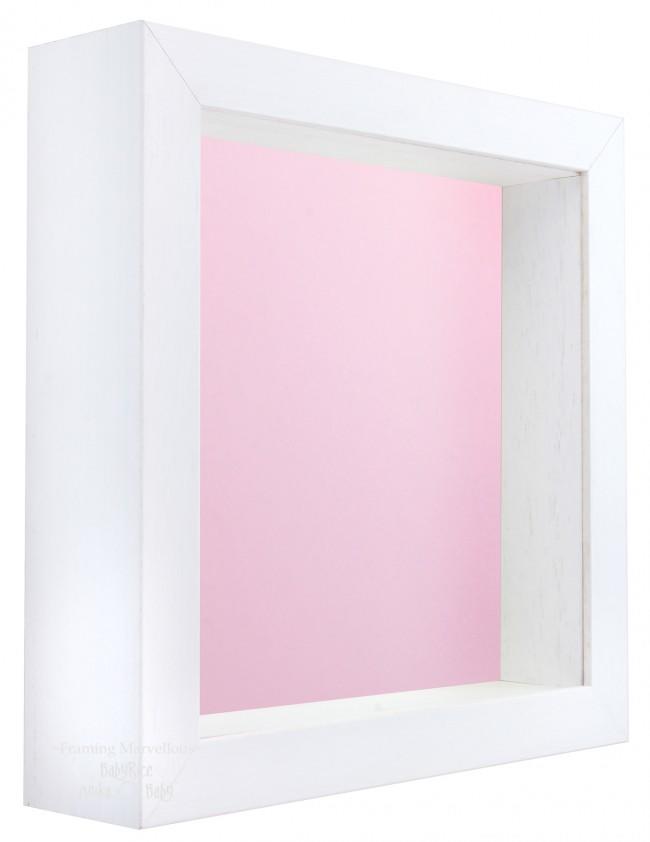 White Shadow Box Deep Display 3D Wooden Frame Square Heart Pink Back Only