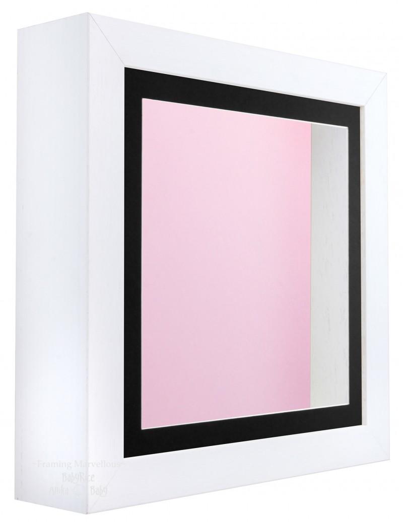 White Shadow Box Deep Display 3D Wooden Frame Square Black Front / Pink Back