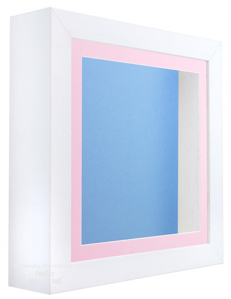 White Shadow Box Deep Display 3D Wooden Frame Square Pink Front / Blue Back