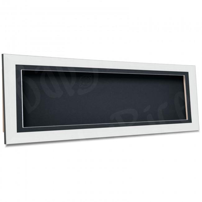 Large Box Frame in Silver, 60x20cm / 23.5x8 inches, Black Inserts, Choose Depth