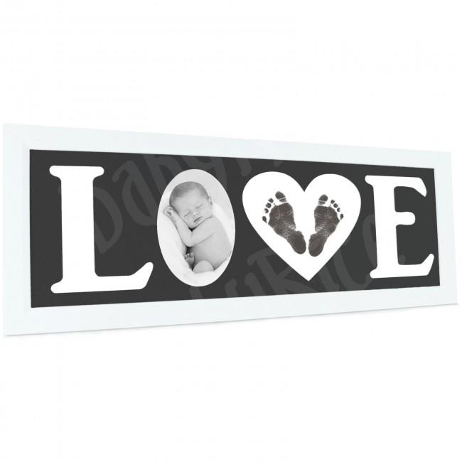Baby Hand and Footprint Kit with Love Photo Picture Frame in White – Black