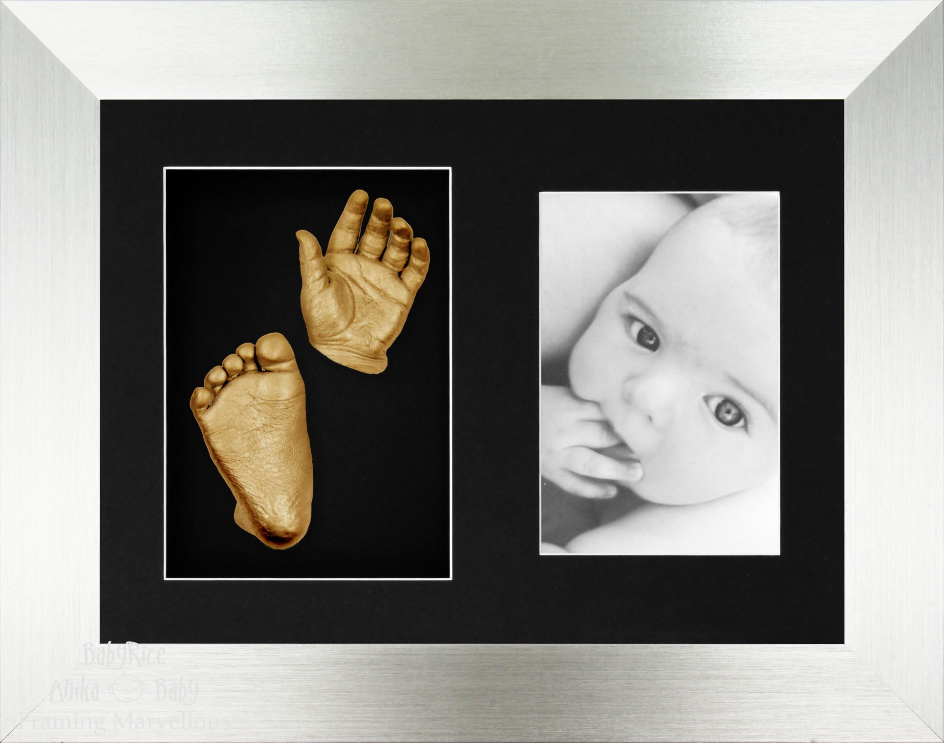 Baby Casting Kit with Silver Photo and Casts Display Frame Black Inserts / Gold Paint