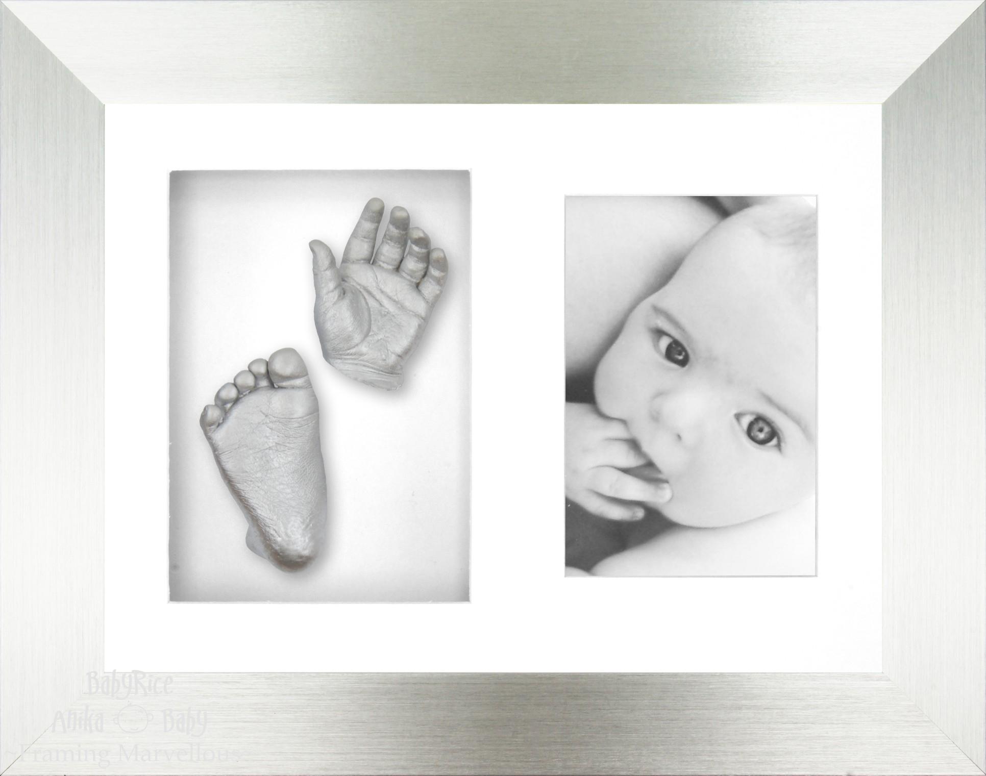 Baby Casting Kit with Silver Photo and Casts Display Frame White Inserts / Silver Paint