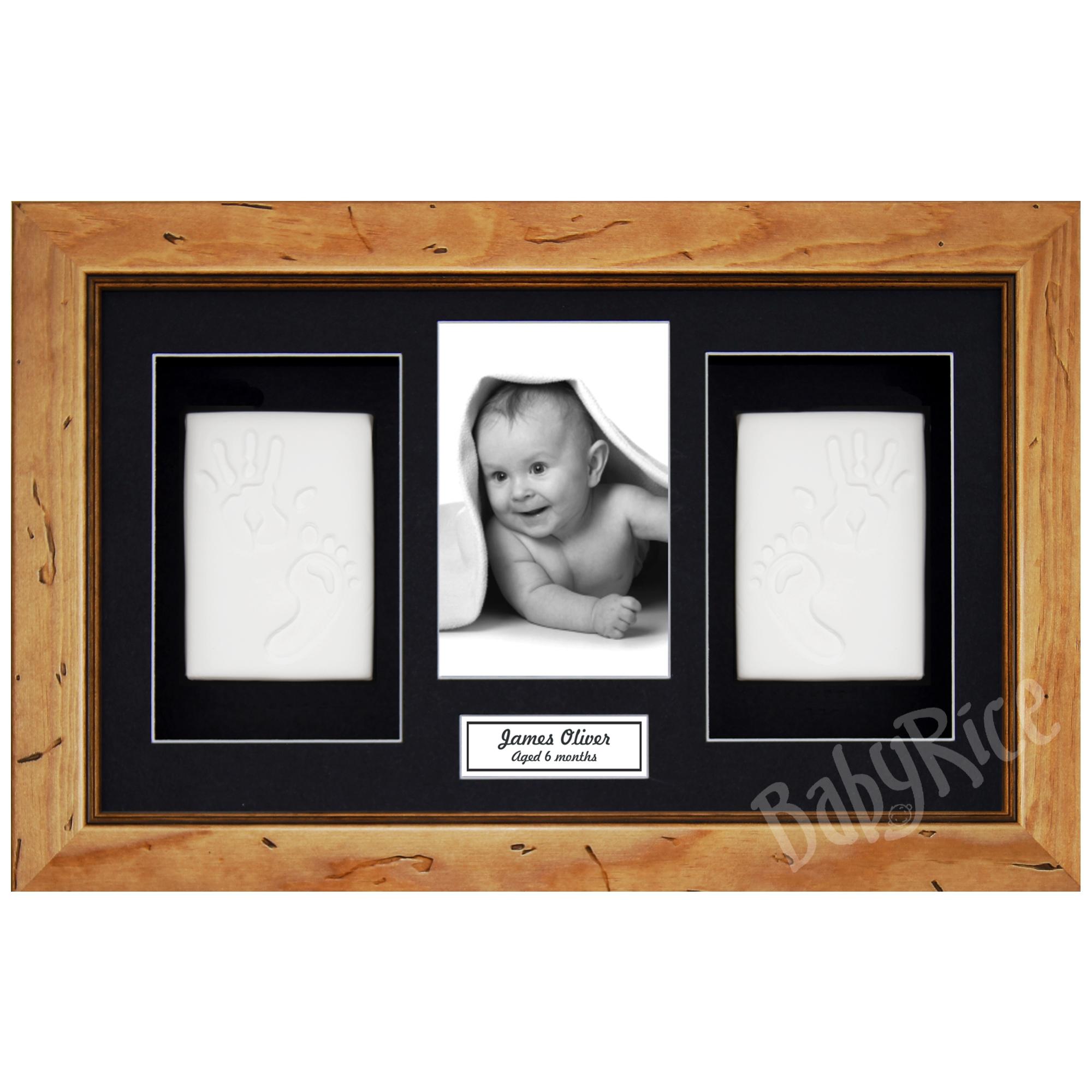Baby Hand Footprint Kit, Rustic Wood Frame, White Clay Dough