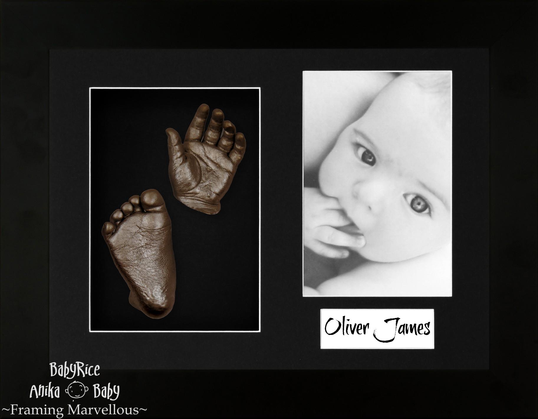 Black Frame, Black Mount, Bronze Baby Hand Foot Cast