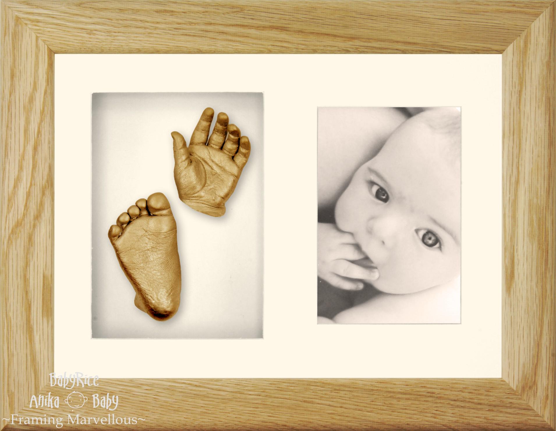 Baby Foot Mould Kit Hand Moulding Set Oak Frame Gold