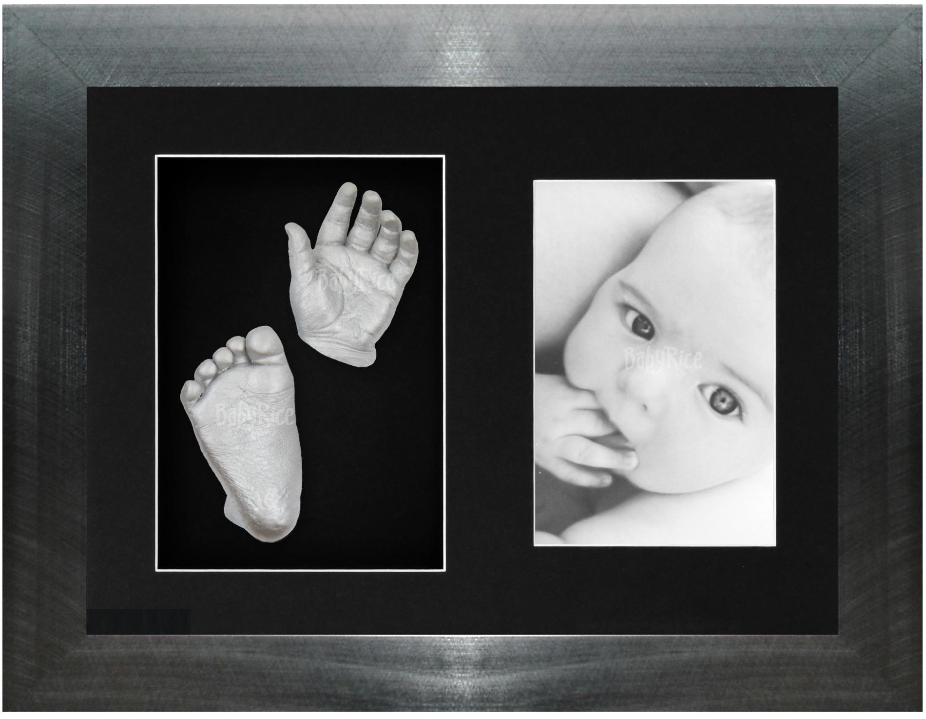 Baby Hand Foot Cast Kit Pewter Frame Set Silver