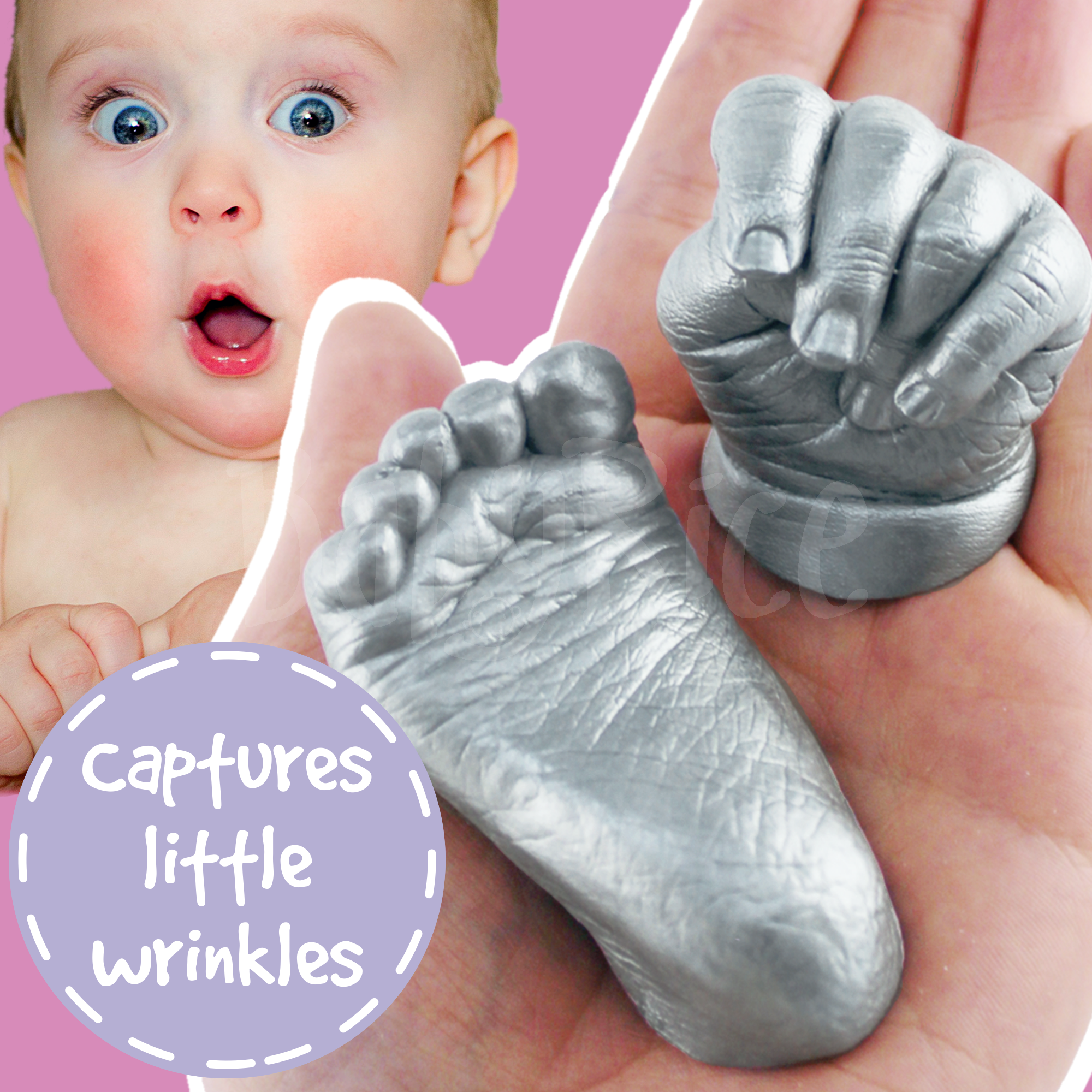 New Baby Casting Kit Keepsake Hand Foot 3D Plaster Cast Mould incl. Silver  Paint