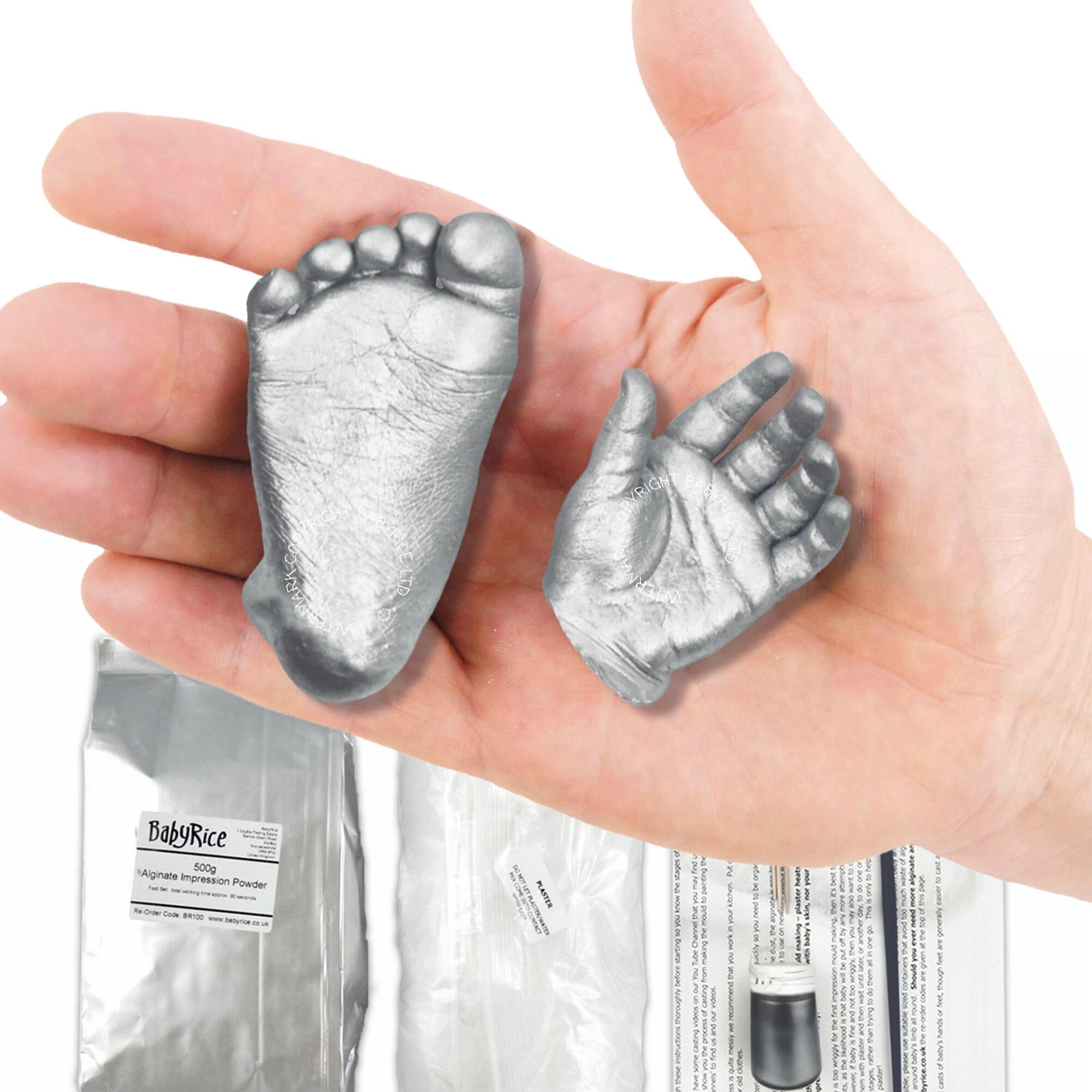 metallic silver baby hand foot 3d casts kit set