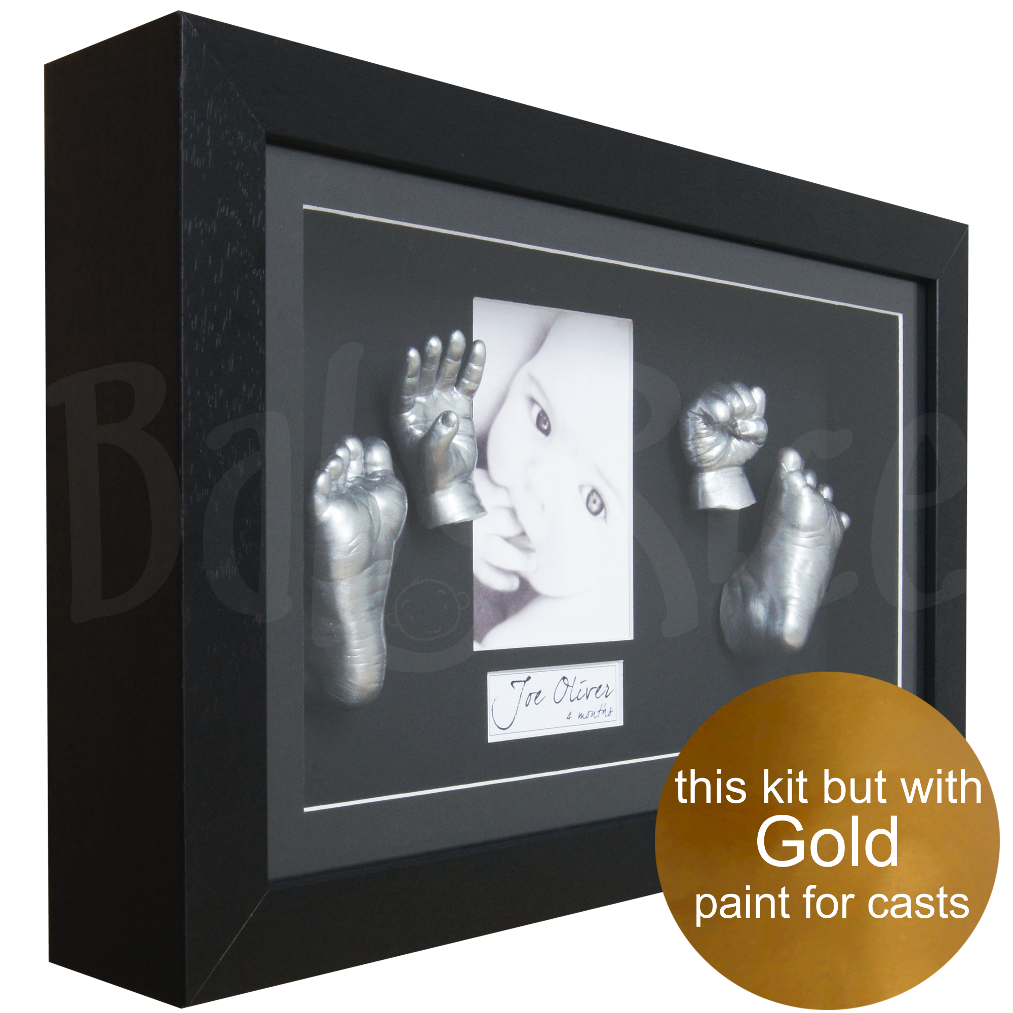 Large baby 3d hands and feet casting kit with black frame, gold paint