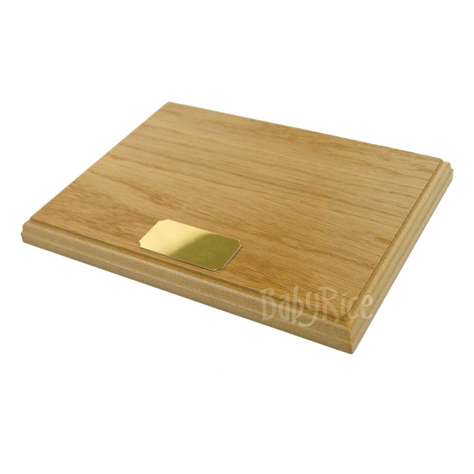 Oak Wooden Display Plinth 8x6" Blank Gold Plaque