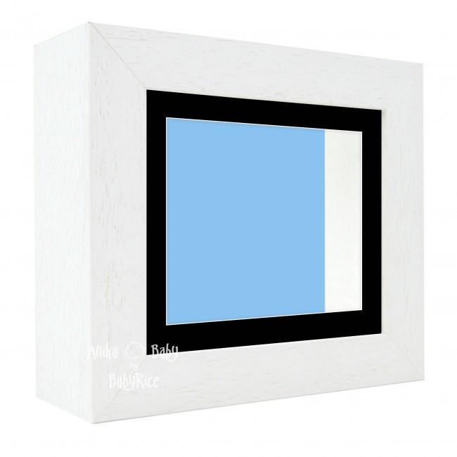 Deluxe White Deep Box Frame 6x5” with Black Mount and Blue Backing