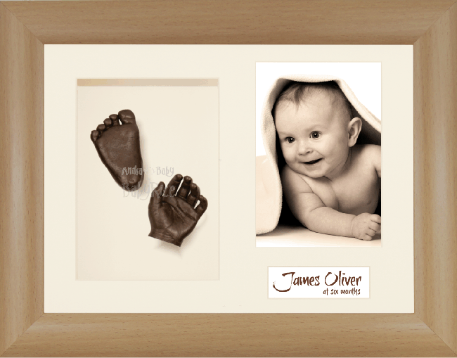 Baby Casting Kit, Beech Effect Frame, Bronze Painted Casts