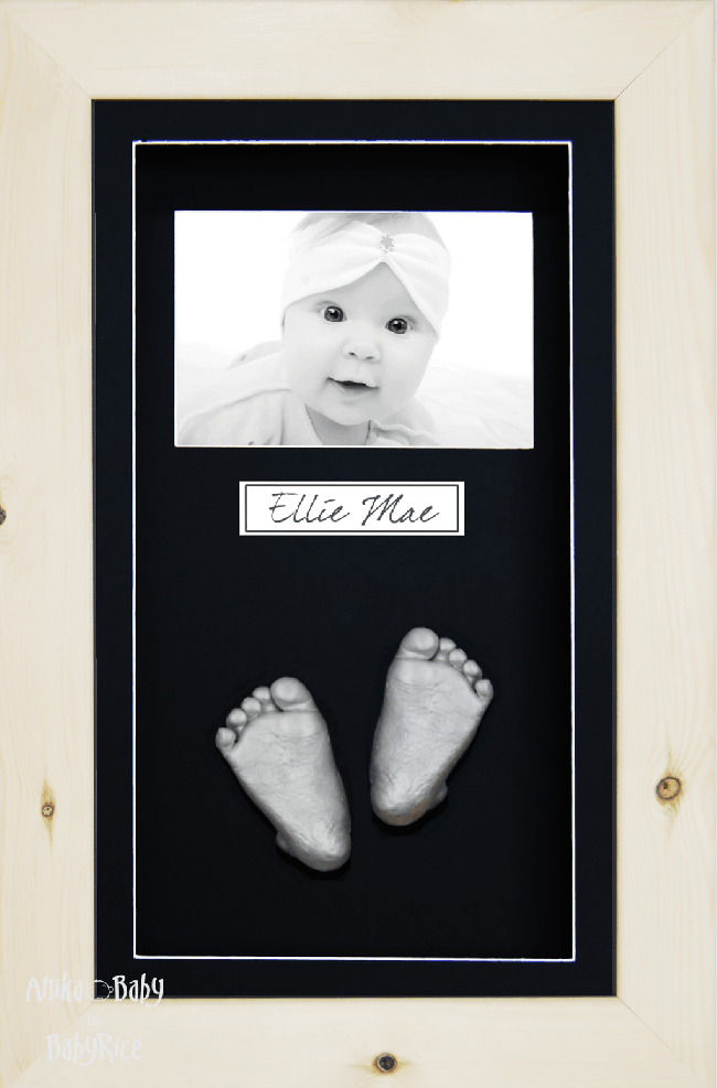 Silver 3D Baby Casting Kit Gift Set, Natural Pine Photo display Frame