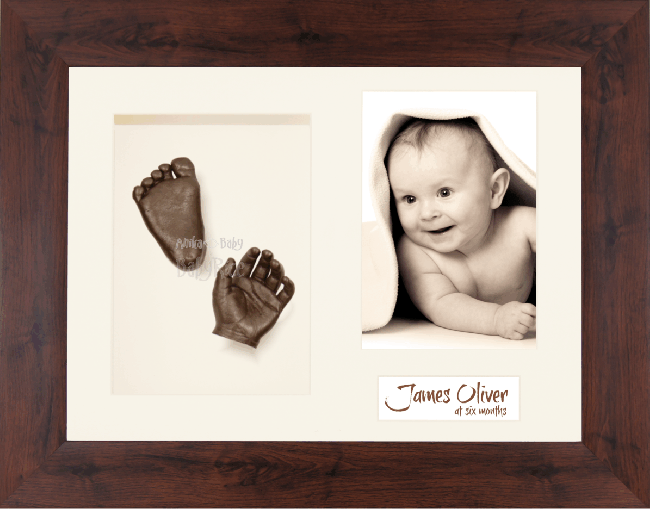 3D Casting Kit, Mahogany Effect Frame, Bronze Painted Hand Foot Casts