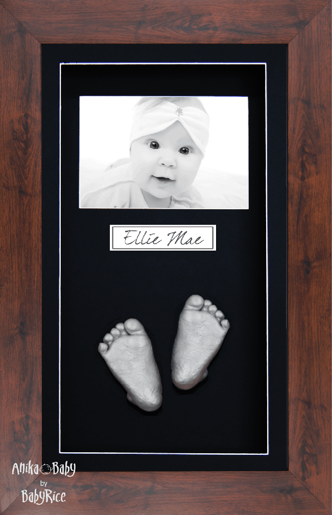 New Baby Casting Kit Gift, Mahogany effect frame, Hands Feet in Silver
