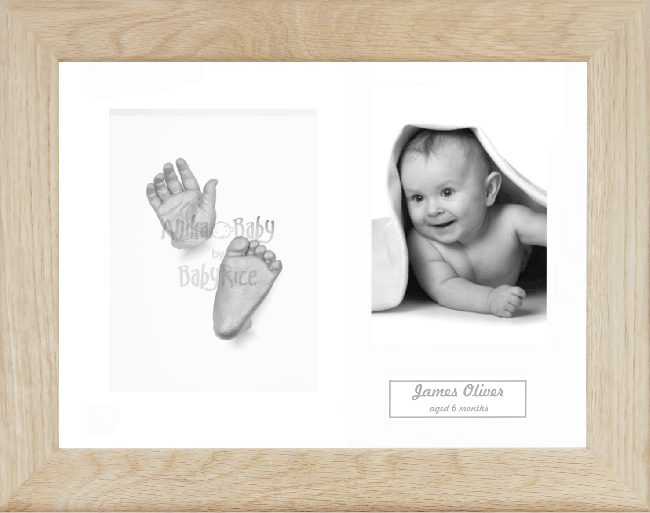 Baby Casting Kit, Solid Oak Wood Frame, Silver Hand Foot Casts