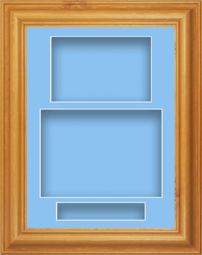 11.5x8.5 Honey Pine Wood Deep Box Display Frame Blue Portrait