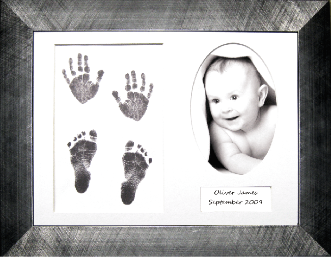 Baby Handprint Footprint Kit Inkless wipe / Pewter Frame / White
