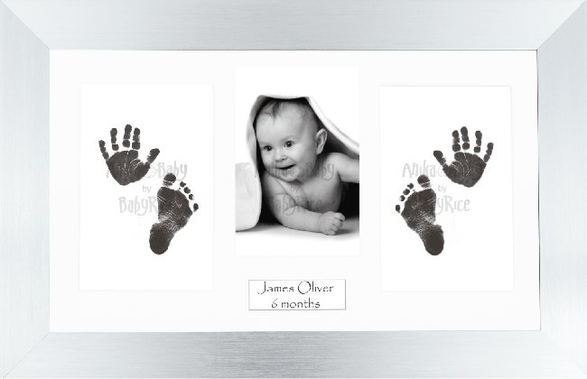 BabyRice Baby Hand & Footprints Kit, Inkless Prints, Silver Frame