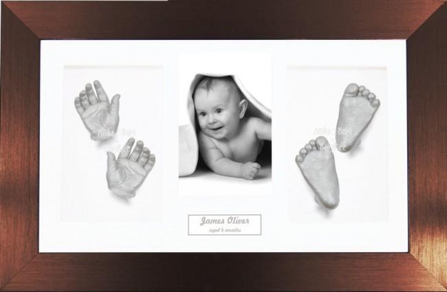 Large Baby Feet Handprint Casting Kit / Bronze Photo Display Frame