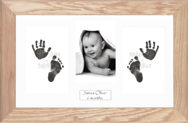 BabyRice Baby Hand & Footprints Kit, Inkless Prints, Solid Oak Frame
