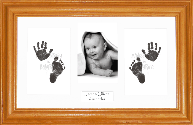 BabyRice Baby Hand & Footprints Kit, Inkless Prints, Honey Pine Frame