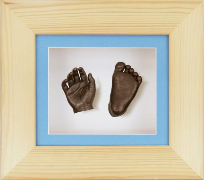 Baby Boy Casting Kit Natural Pine Frame Blue White Display Bronze