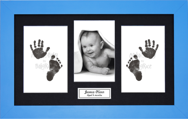 BabyRice Baby Boy Hand & Footprints Kit, Inkless Prints, Blue Frame